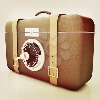 Leather suitcase-safe.. 3D illustration. Vintage style.