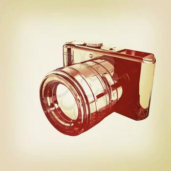 3d illustration of photographic camera on white background. 3D illustration. Vintage style.