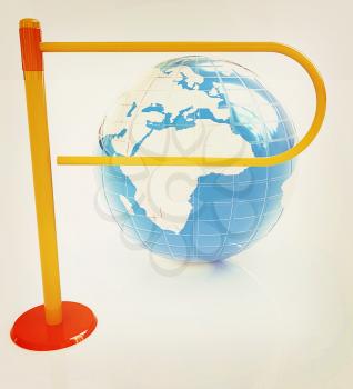 Three-dimensional image of the turnstile and earth. 3D illustration. Vintage style.