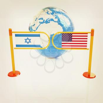 Three-dimensional image of the turnstile and flags of America and Israel on a white background . 3D illustration. Vintage style.