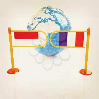 Three-dimensional image of the turnstile and flags of France and Monaco on a white background . 3D illustration. Vintage style.