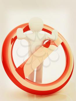 3d person and stop sign . 3D illustration. Vintage style.