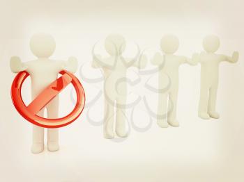 3d persons and stop sign . 3D illustration. Vintage style.