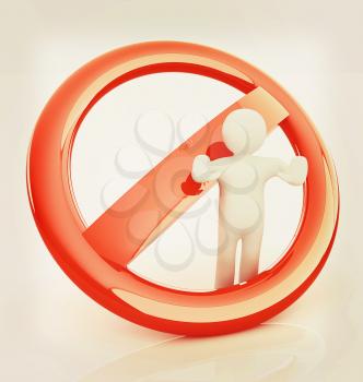 3d person and stop sign . 3D illustration. Vintage style.