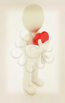 3d man holding his hand to his heart. Concept: From the heart . 3D illustration. Vintage style.