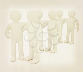 Friends standing next to an embrace and raised one's hand for greeting. 3d image. Isolated white background. . 3D illustration. Vintage style.