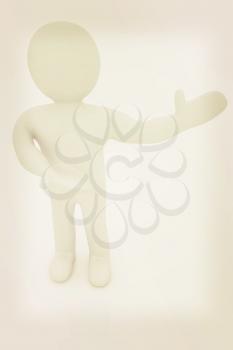 3d people - man, person presenting - pointing. . 3D illustration. Vintage style.