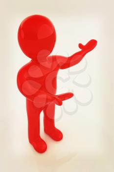 3d people - man, person presenting - pointing. . 3D illustration. Vintage style.