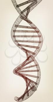 DNA structure model. 3D illustration. Vintage style.