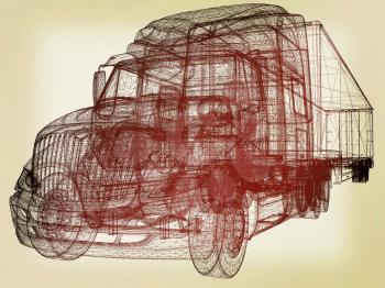Model cars trailer. 3d render . 3D illustration. Vintage style.