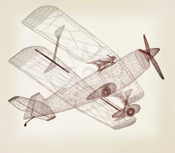 retro airplane isolated on white background . 3D illustration. Vintage style.