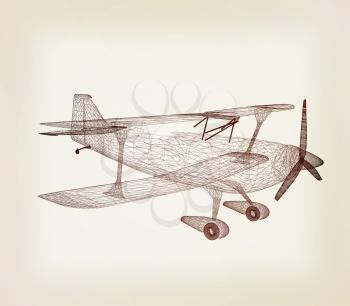 retro airplane isolated on white background . 3D illustration. Vintage style.