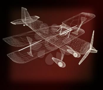 retro airplane isolated on black background . 3D illustration. Vintage style.