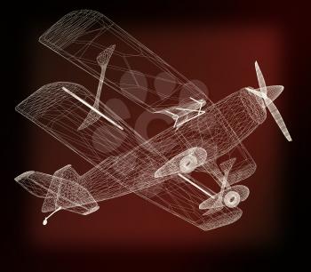 retro airplane isolated on black background . 3D illustration. Vintage style.
