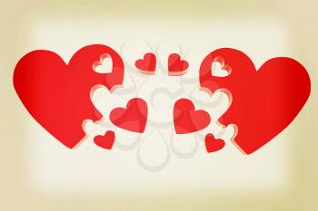 3d hearts family concept. 3D illustration. Vintage style.