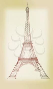 3d Eiffel Tower render. 3D illustration. Vintage style.