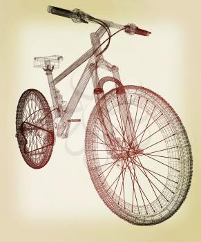 bicycle as a 3d wire frame object isolated. 3D illustration. Vintage style.
