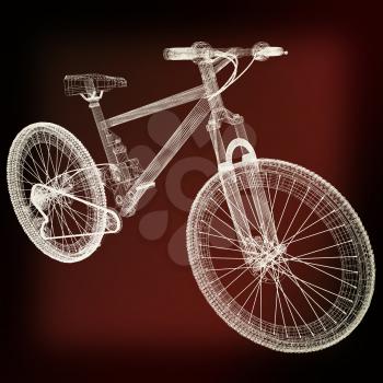 bicycle as a 3d wire frame object isolated. 3D illustration. Vintage style.