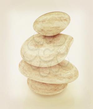 Spa stones isolated on white. 3D illustration. Vintage style.