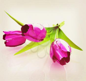 Tulip flower. 3D illustration. Vintage style.