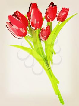 Tulip flower. 3D illustration. Vintage style.
