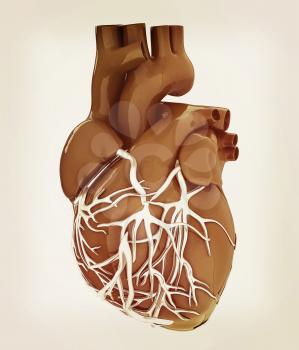 Human heart. 3D illustration. Vintage style.
