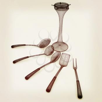 cutlery. 3D illustration. Vintage style.