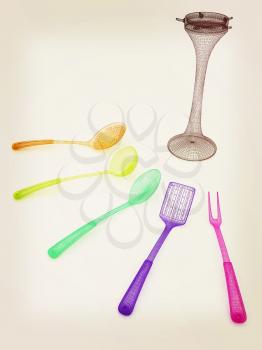 cutlery. 3D illustration. Vintage style.