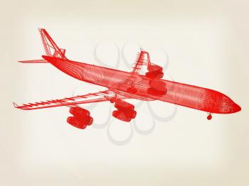 Airplane. 3D illustration. Vintage style.