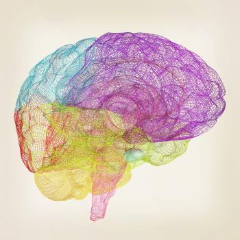 Creative concept of the human brain. 3D illustration. Vintage style.