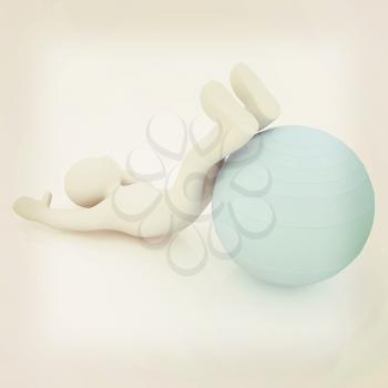 3d man exercising position on fitness ball. My biggest pilates series. 3D illustration. Vintage style.