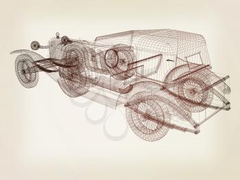 3d model retro car. 3D illustration. Vintage style.
