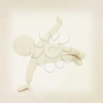 3d man isolated on white. Series: morning exercises - making push ups. 3D illustration. Vintage style.