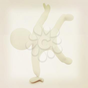 3d man isolated on white. Series: morning exercises - making push ups. 3D illustration. Vintage style.