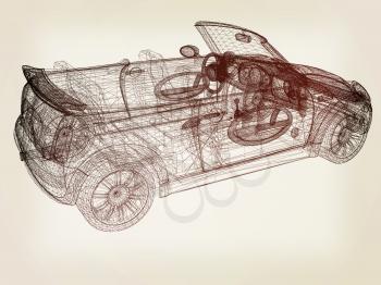 3d model cars . 3D illustration. Vintage style.