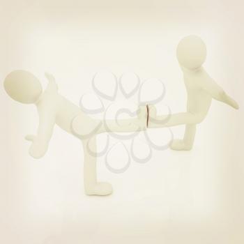 3d mans isolated on white. Series: morning exercises - hands in sides and one leg is exposed forward. 3D illustration. Vintage style.