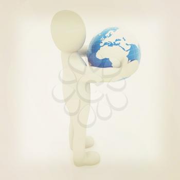 3d man and earth. 3D illustration. Vintage style.