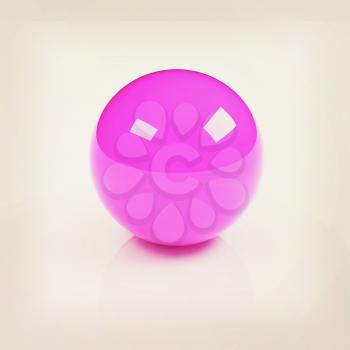 3d pink glossy sphere isolated on white. 3D illustration. Vintage style.