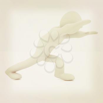 3d man isolated on white. Series: morning exercises - flexibility exercises and stretching. 3D illustration. Vintage style.