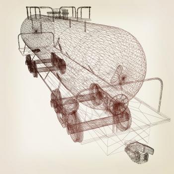 3D model cistern car. 3D illustration. Vintage style.