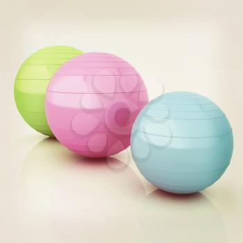 Fitness balls. 3D illustration. Vintage style.