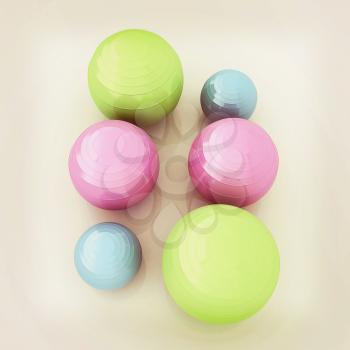 Fitness balls. 3D illustration. Vintage style.