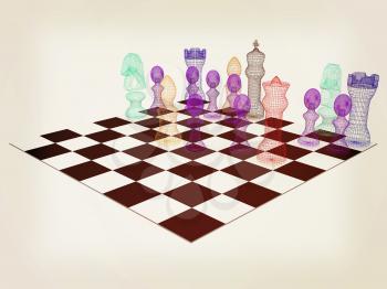 Chess. 3D illustration. Vintage style.