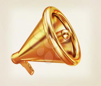 Gold loudspeaker as announcement icon. Illustration on white. 3D illustration. Vintage style.