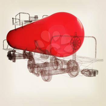 3D model cistern car. 3D illustration. Vintage style.