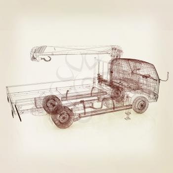 3d model truck. 3D illustration. Vintage style.