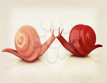 3d fantasy animals, snails on white background . 3D illustration. Vintage style.