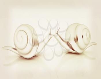 3d fantasy animals, snails on white background . 3D illustration. Vintage style.