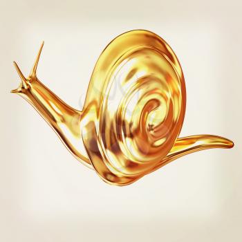 3d fantasy animal, gold snail on white background . 3D illustration. Vintage style.