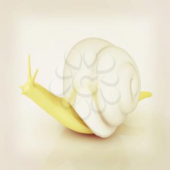 3d fantasy animal, snail on white background . 3D illustration. Vintage style.
